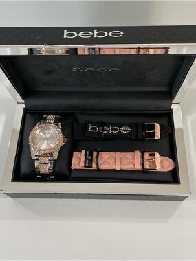 Bebe  Two-Tone Rose Gold and Silver Crystal Bracelet Watch New no tag